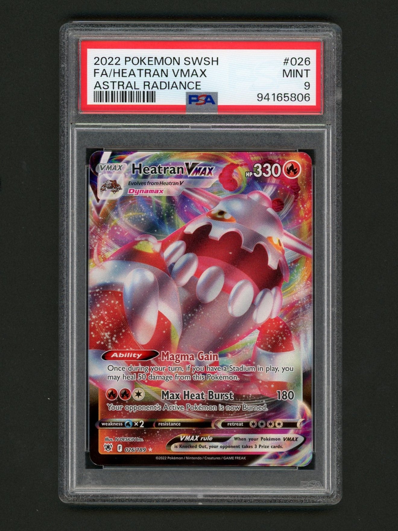 2022 Pokémon SWSH Astral Radiance Heatran FA VMAX PSA 9