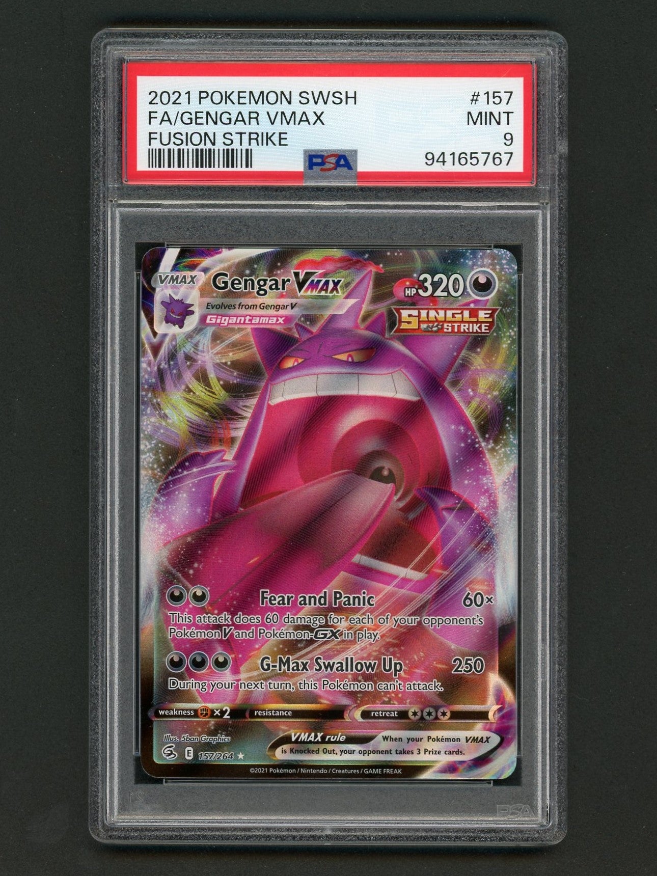 2021 Pokémon SWSH Fusion Strike Gengar FA VMAX PSA 9