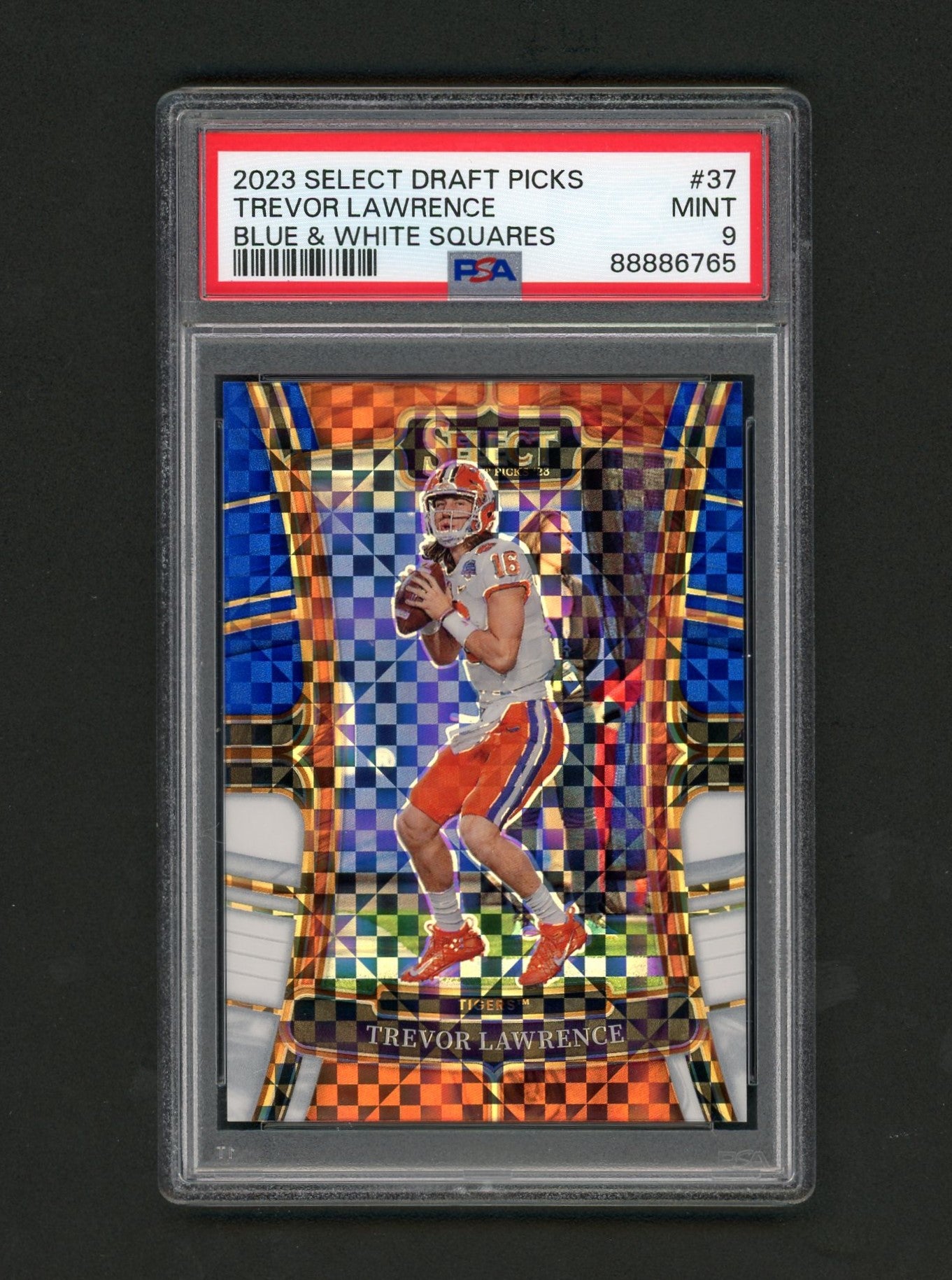 2023 Select Draft Picks Trevor Lawrence Blue & White Squares PSA 9 /100