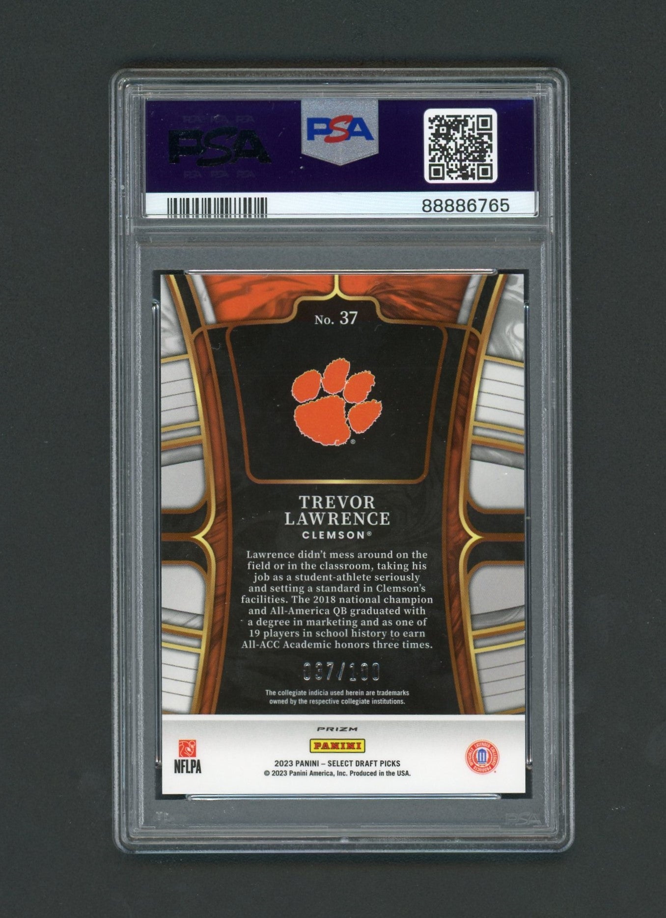 2023 Select Draft Picks Trevor Lawrence Blue & White Squares PSA 9 /100