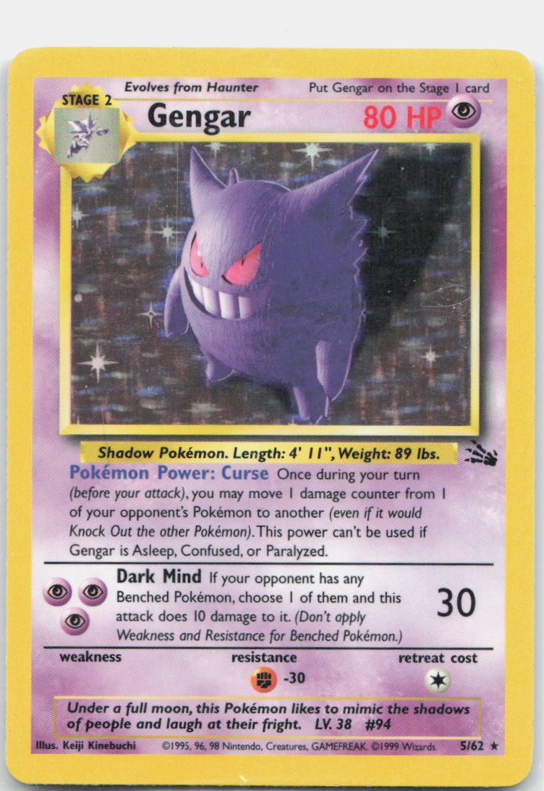 Gengar (5) Unlimited Holo Rare Fossil 05/62 MP