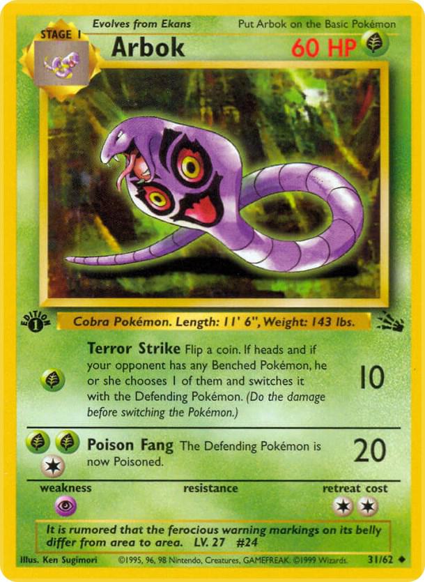 Arbok 1st Edition Uncommon Fossil 31/62 NM