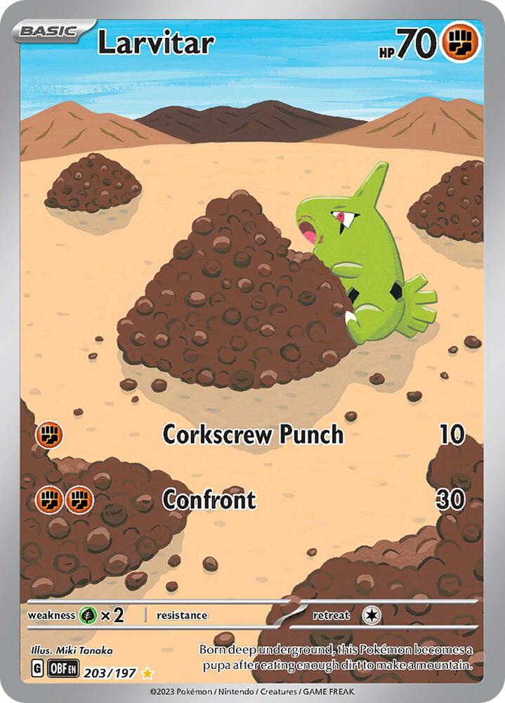 Larvitar Holo Illustration Rare SV03: Obsidian Flames 203/197 NM