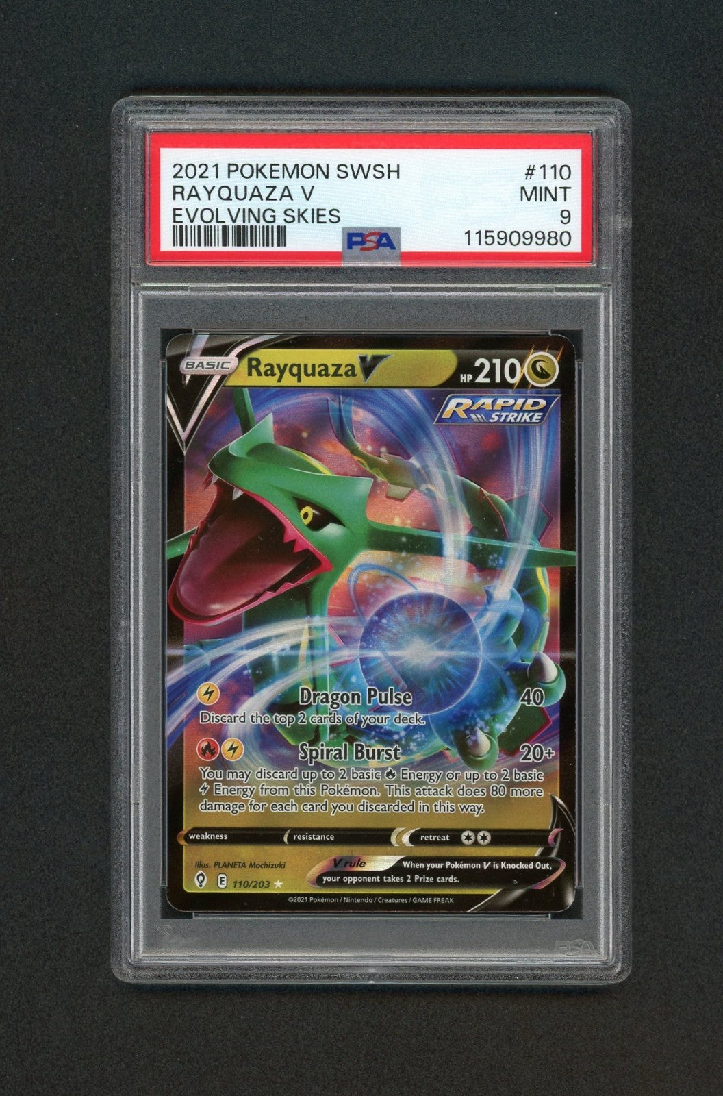 2021 Pokémon SWSH Evolving Skies Rayquaza V PSA 9 – Total Empire LLC