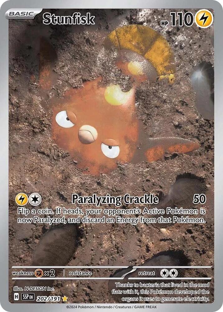 Stunfisk Holo Illustration Rare SV08: Surging Sparks 202/191 NM