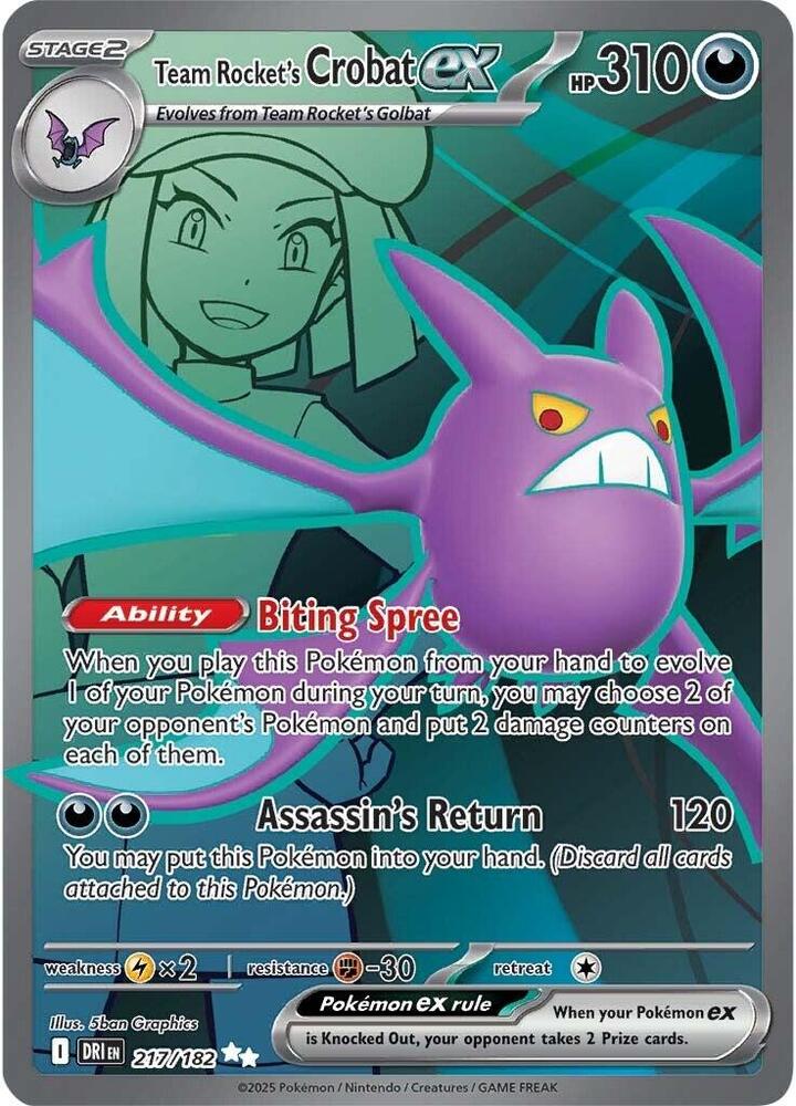 Team Rocket's Crobat ex Holo Ultra Rare SV10: Destined Rivals 217/182 NM