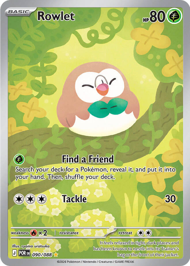 Rowlet Holo Illustration Rare ME03: Perfect Order 090/088 NM