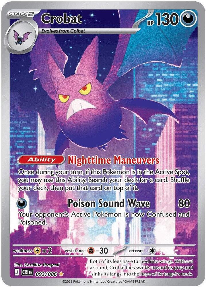 Crobat Holo Illustration Rare ME04: Chaos Rising 093/086 NM