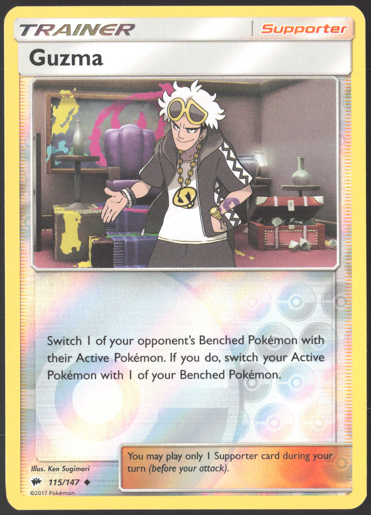 Guzma Reverse Holo Uncommon SM - Burning Shadows 115/147 NM